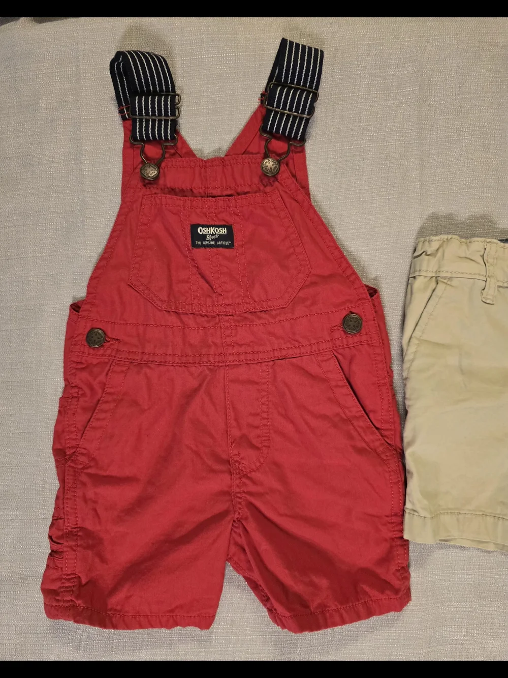 OshKosh B'gosh Toddler Boy 2T Bundle Red Short Overalls Khaki Shorts
